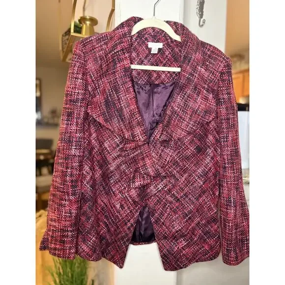 Chicos pink and red tweed ruffle detail blazer jacket size 2 US M/L 8-12 - Picture 2 of 7